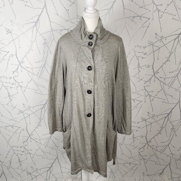Cut Loose Gray Stripe Cotton Blend Button Front Lagenlook Coat - Picture 1 of 9